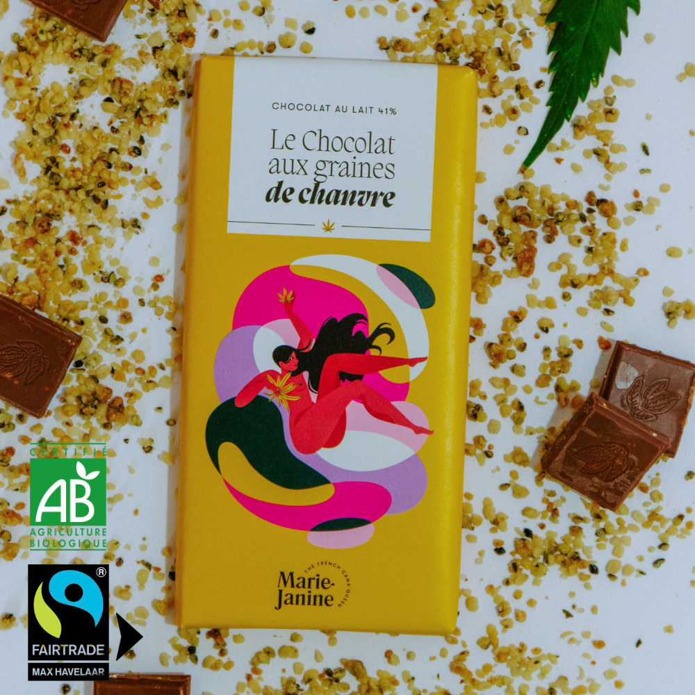 Chocolat au lait et graines de chanvre