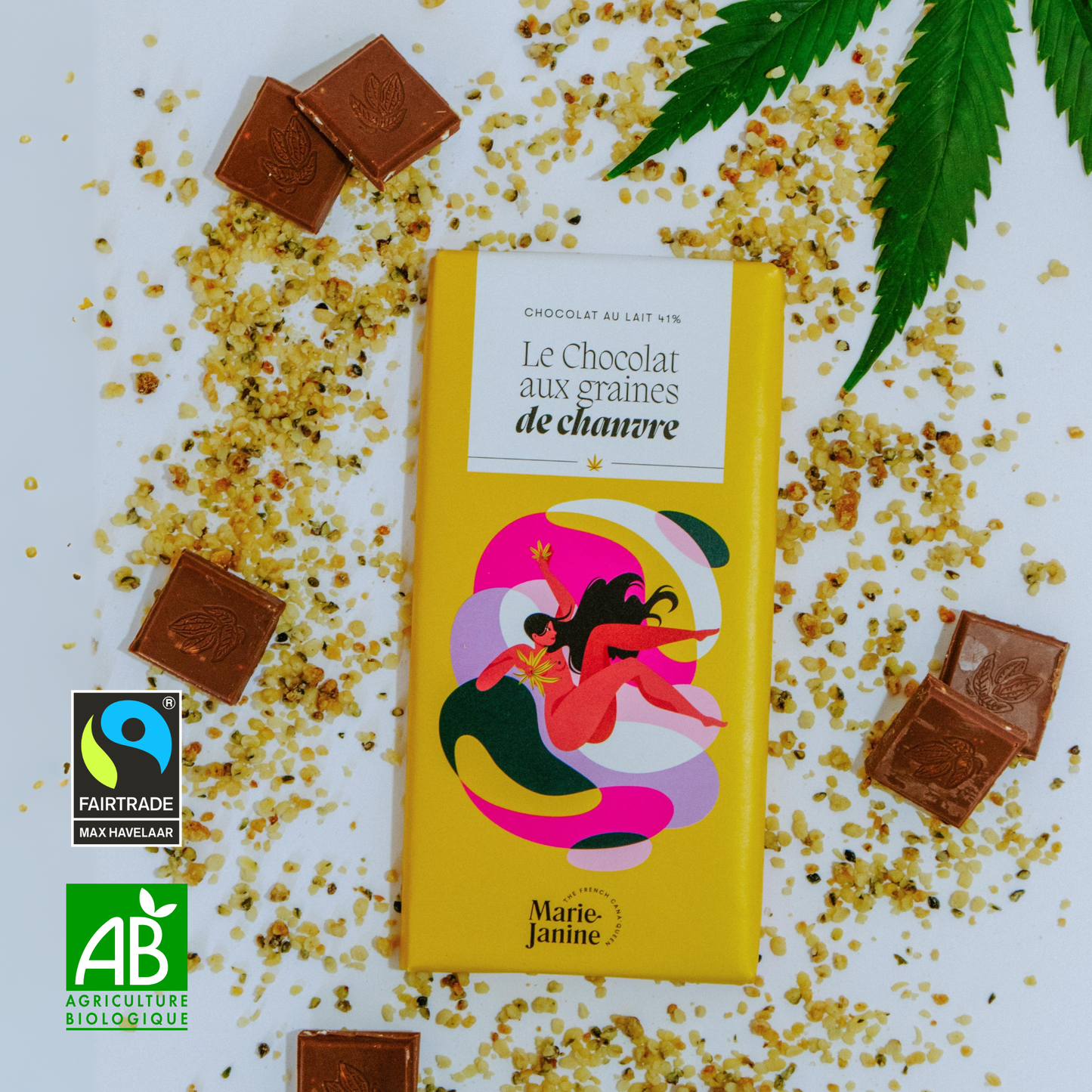 Chocolat au lait et graines de chanvre