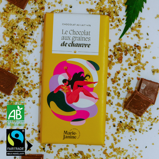 Chocolat au lait et graines de chanvre